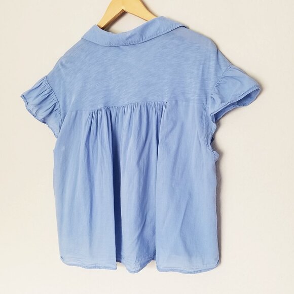 Anthropologie Pilcro Flutter-Sleeve Babydoll Top Wedgewood Blue Cotton $70 India - Picture 5 of 14